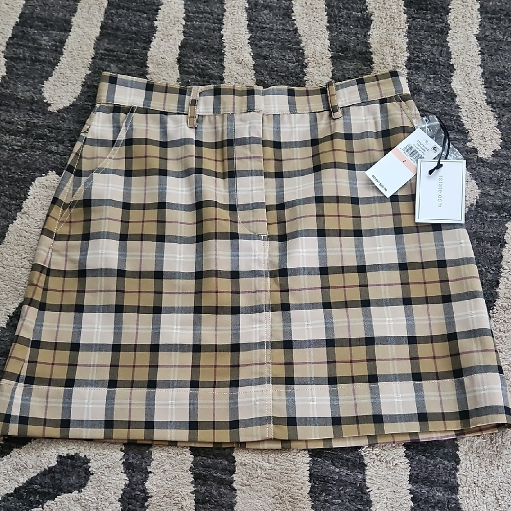 1 STATE NWT Plaid Tan Skirt, Sz 2